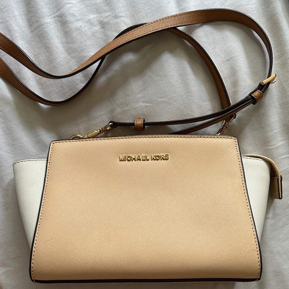 Michael Kors Cream and Tan Crossbody Bag